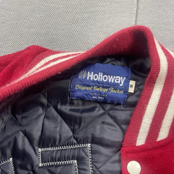 Vintage Holloway Varsity Jacket Mens Medium Red Wool Bomber Prep Lined USA - Picture 4 of 13